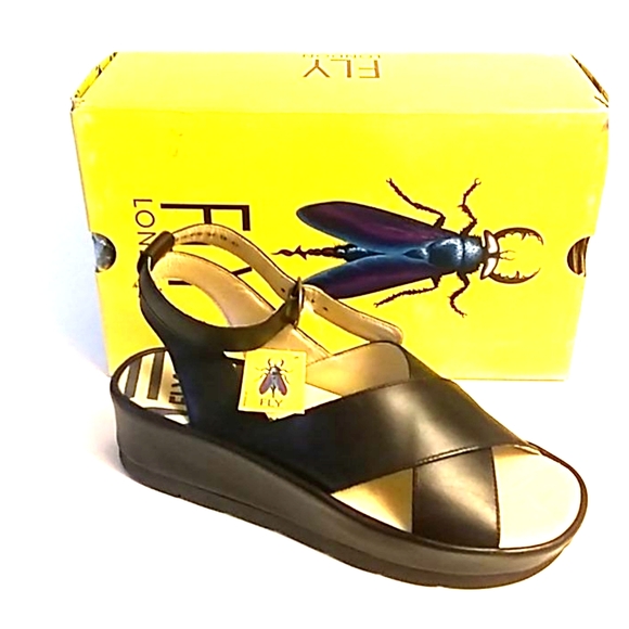 Fly London Shoes - Fly London BiteFly Platform Wedge Leather Sandals
